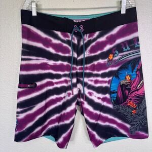 Sullen Board Short Mens 32 Swim Trunks Grim Reaper Tie Dye Y2K Beach Resort